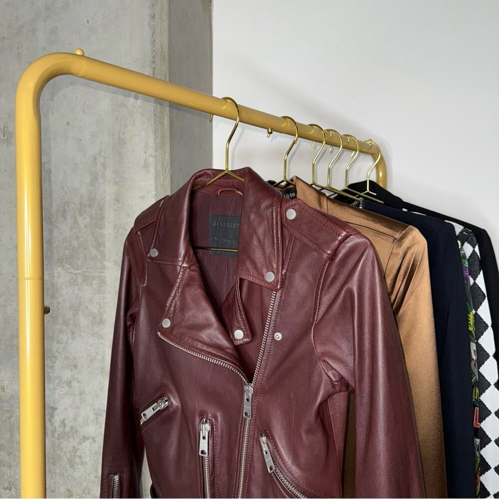 ALLSAINTS Balfern Moto Leather Biker Jacket in Burgundy Womens 0 EUC - Picture 5 of 17